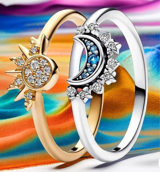 Anillo duo sol y Luna anillos ajustables