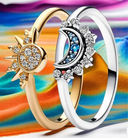 Anillo duo sol y Luna anillos ajustables