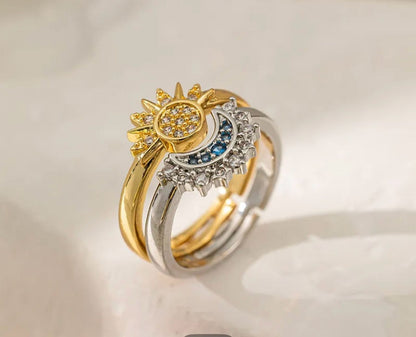 Anillo duo sol y Luna anillos ajustables