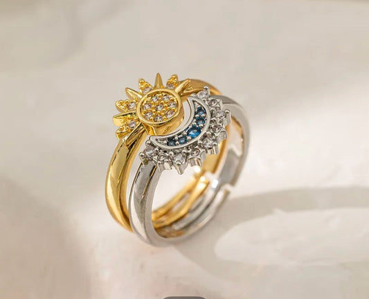 Anillo duo sol y Luna anillos ajustables